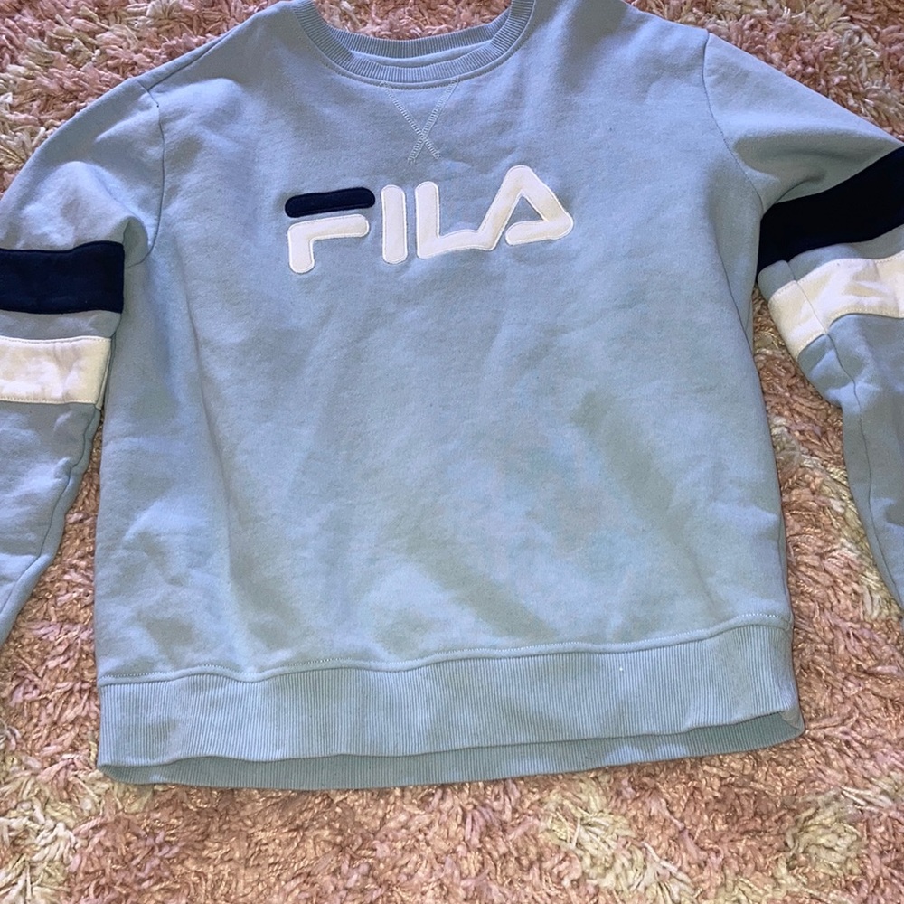 Baby blue, Dark blue, and white Fila Sweatshirt